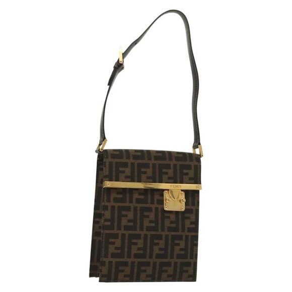 FENDI Zucca Canvas Shoulder Bag Black Brown Auth 129768 - Picture 2 of 16